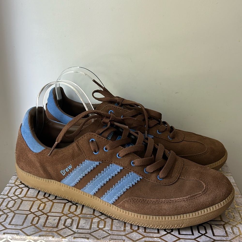 Adidas Mi Customized Brown Suede w/ Blue Stripe Samba Sneakers Men's size 10.5